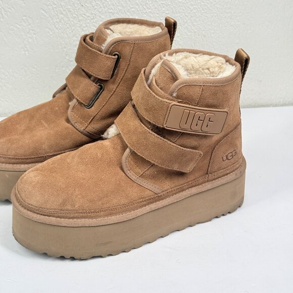 UGG Neumel Platform Chukka Boots Suede Strap Chestnut Tan Plush Lined Size 8 - Picture 3 of 8